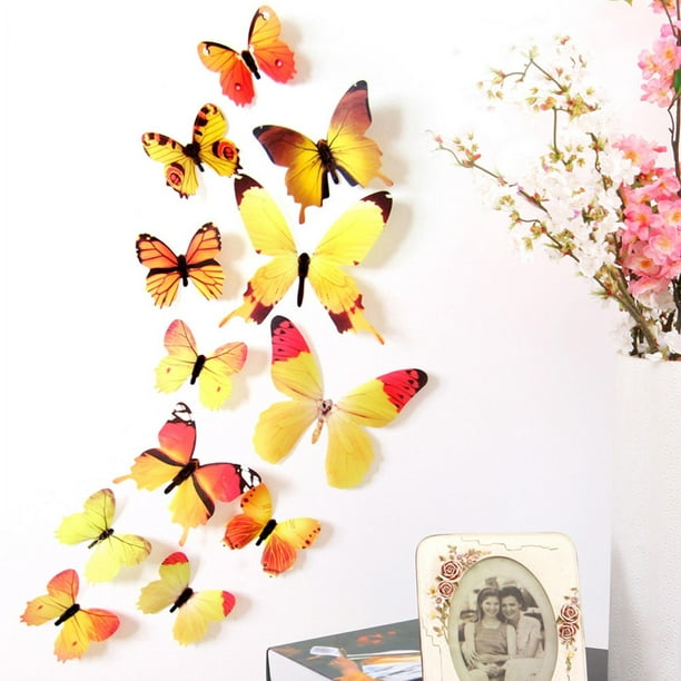 Papillons 3d stickers muraux papillons décorations en papier lot de 18
