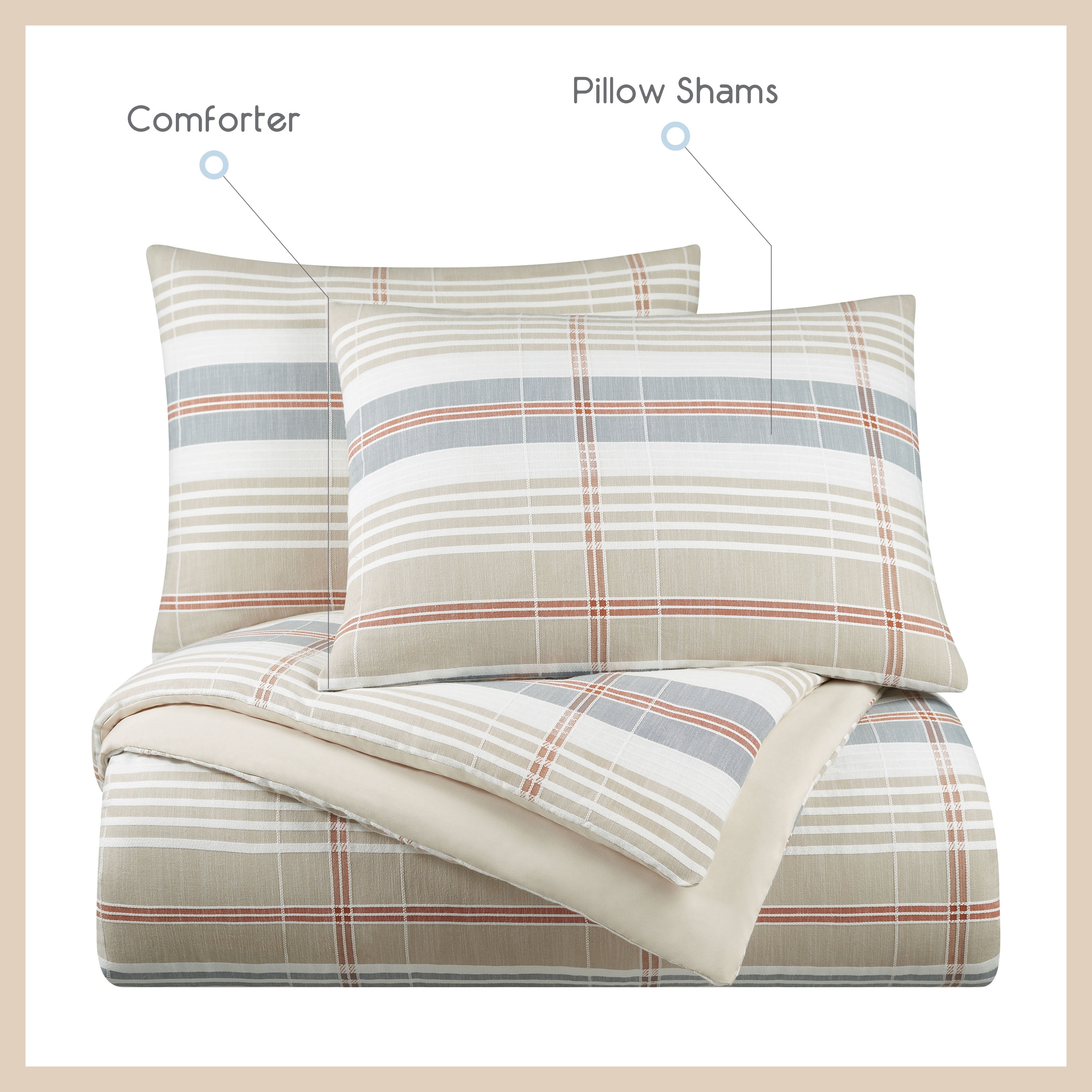 Vellux Oslo Plaid 2-Piece Cotton Comforter Set, Down Alternative, Twin, Taupe