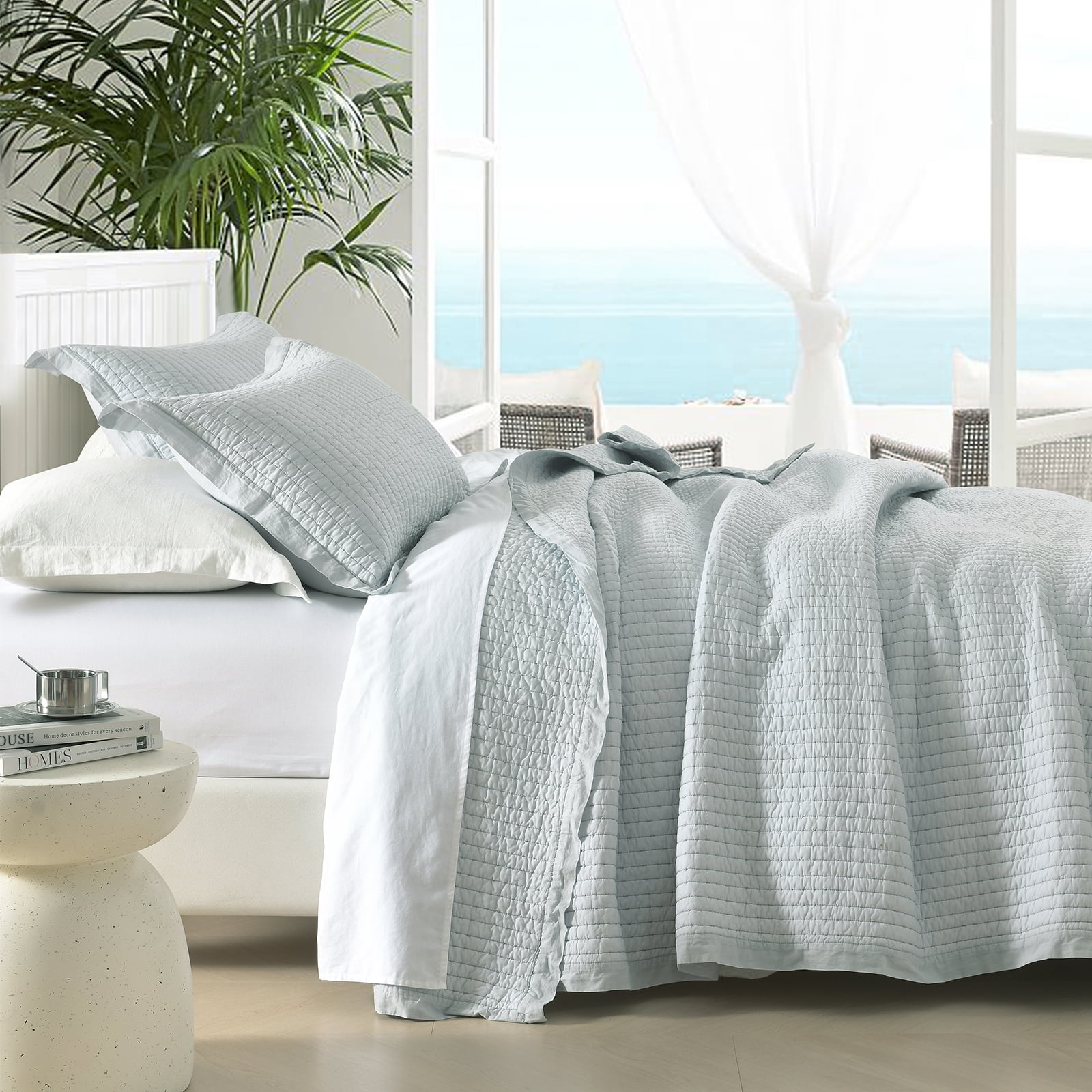 DDUOXIN Gray Queen Size Quilt - 100% Cotton Solid Color Chic Stylish Elegant Quilt Bedspread for Queen Bed, Lightweight Pick-Stitch Handcrafted Queen Coverlet Bedding Set with 2 Pillow Shams, 3-Piece