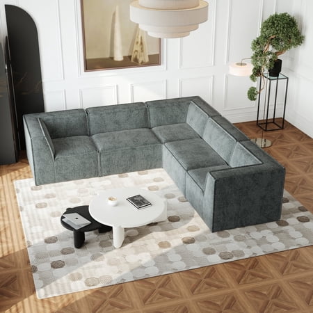 LUCKHAO Modular L Shaped Sectional Sofa ,106"*106" Chenille Upholstered Corner sofa,5 PC Free Combination, Compressed Sofa ?