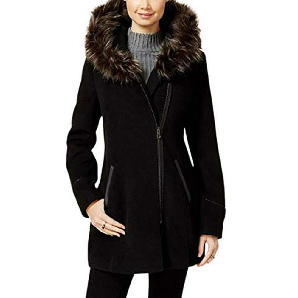 Maralyn & Me - Maralyn & Me Jacket Hooded Fur Trim Trench Coat Womens ...