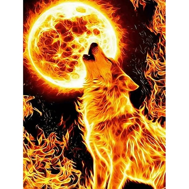 Pintura de diamante (DE6342) Póster de lobo de fuego cuadrado 5D hecho a mano DIY (E470) 50x70cm Hugtrwg Para estrenar