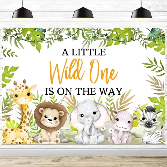 7x5FT Safari Baby Shower Backdrop A Little Wild One is on The Way Photography Background Jungle Animal Wild One Newborn Baby Shower Birthday Party Decorations Banner Photo Booth Props