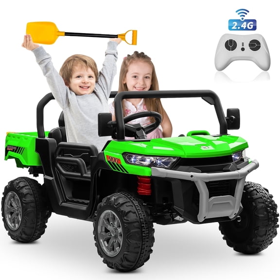JOYRACER 24V Ride on UTV Car, 2 Seater Kids Electric Powered Ride on Toys Dump Truck with Trailer Remote Control, Green