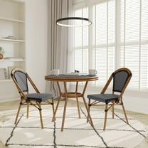 Emma Oliver Indoor/Outdoor Bistro Style 31.5 in. Table with Black & White PE Rattan, Glass Top, and Two Chairs - Natural Frame