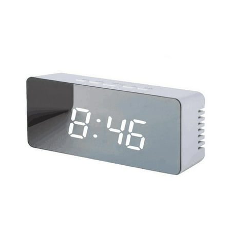 Jeobest LED Digital Alarm Clock - Home Mirror LED Electronic Clock Bedside Alarm Temperature Display Bedroom Nightstand Clock with USB Charger Port (Rectangle) (White Shell White Light) MZ