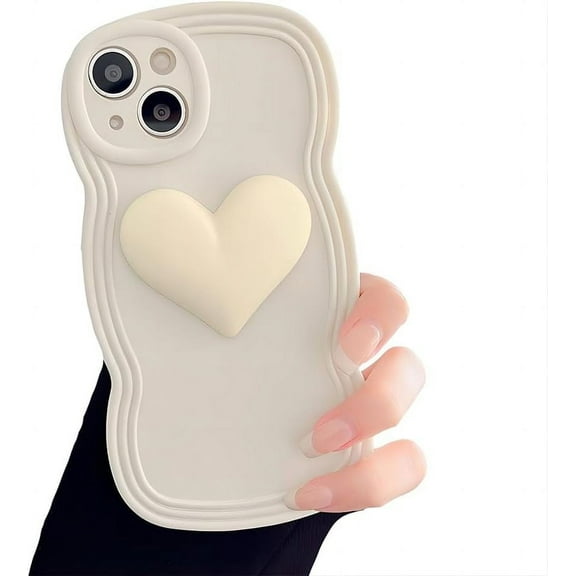 for iPhone Case,Cute Water Wave Shape Frame 3D Love Heart Camera Lens Protection Soft Shockproof Phone Case (White,iPhone 11)