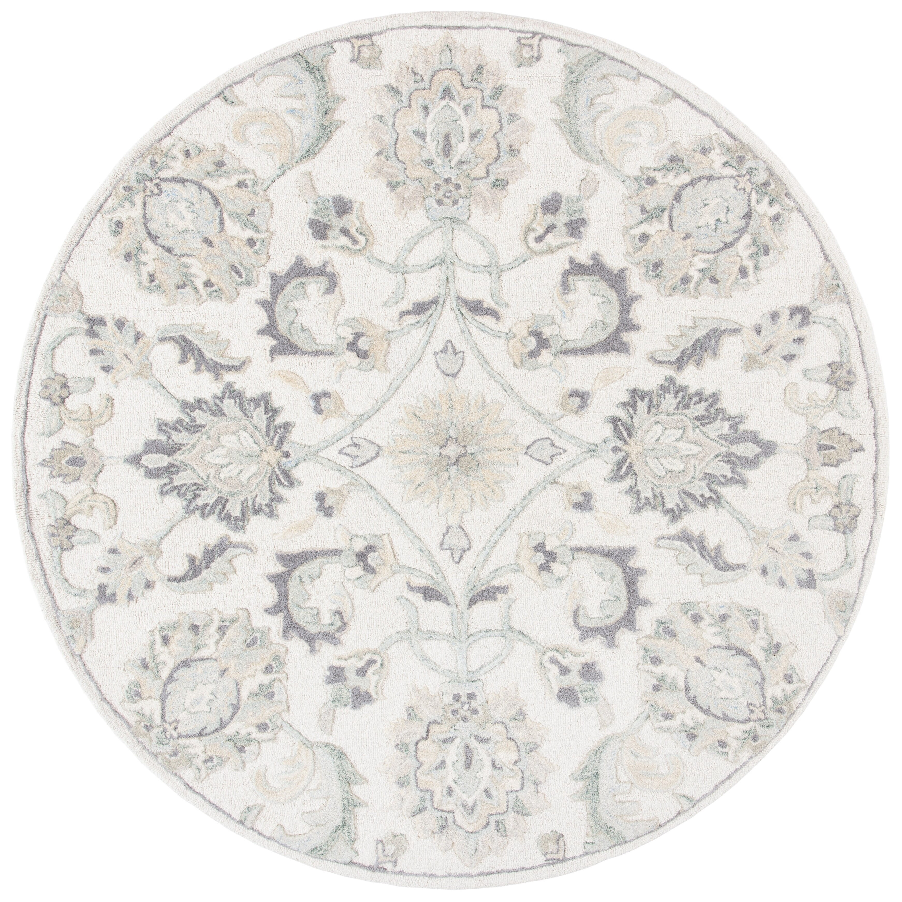 SAFAVIEH Glamour Catrine Bordered Wool Area Rug, Ivory/Grey, 6' x 6' Round