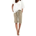 thumbnail image 1 of Women's Summer Solid Color Linen Drawstring High Waist Shorts Plus Size with Pockets, 1 of 5