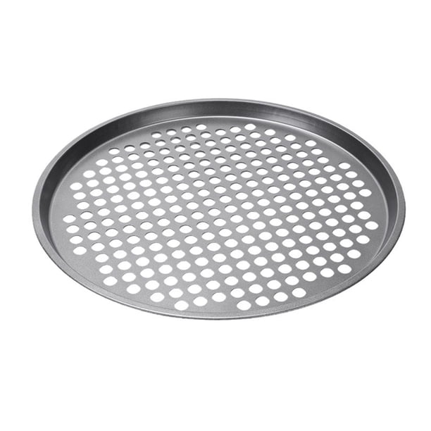 Molde para pizza con agujeros, redondo, para hornear, calentar, de acero al carbono, reutilizable, para servir pizzas. 33 cm