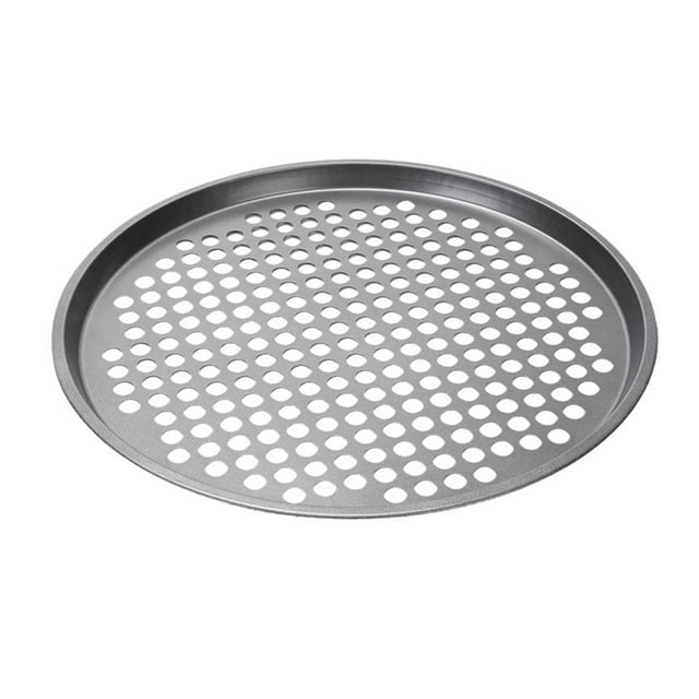 Molde para pizza con agujeros, redondo, para hornear, calentar, de acero al carbono, reutilizable, para servir pizzas. 33 cm