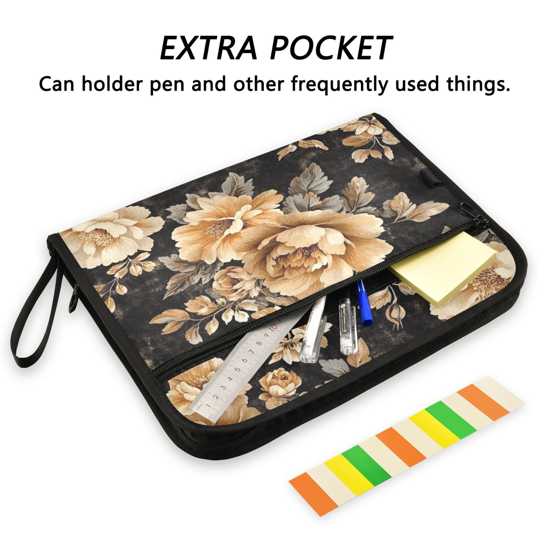 WOBOGO Brown and Beige Flowers Pattern Expanding File Folder Letter Size Accordion Filing Organizer 13 Pocket Separate Organ Pocket