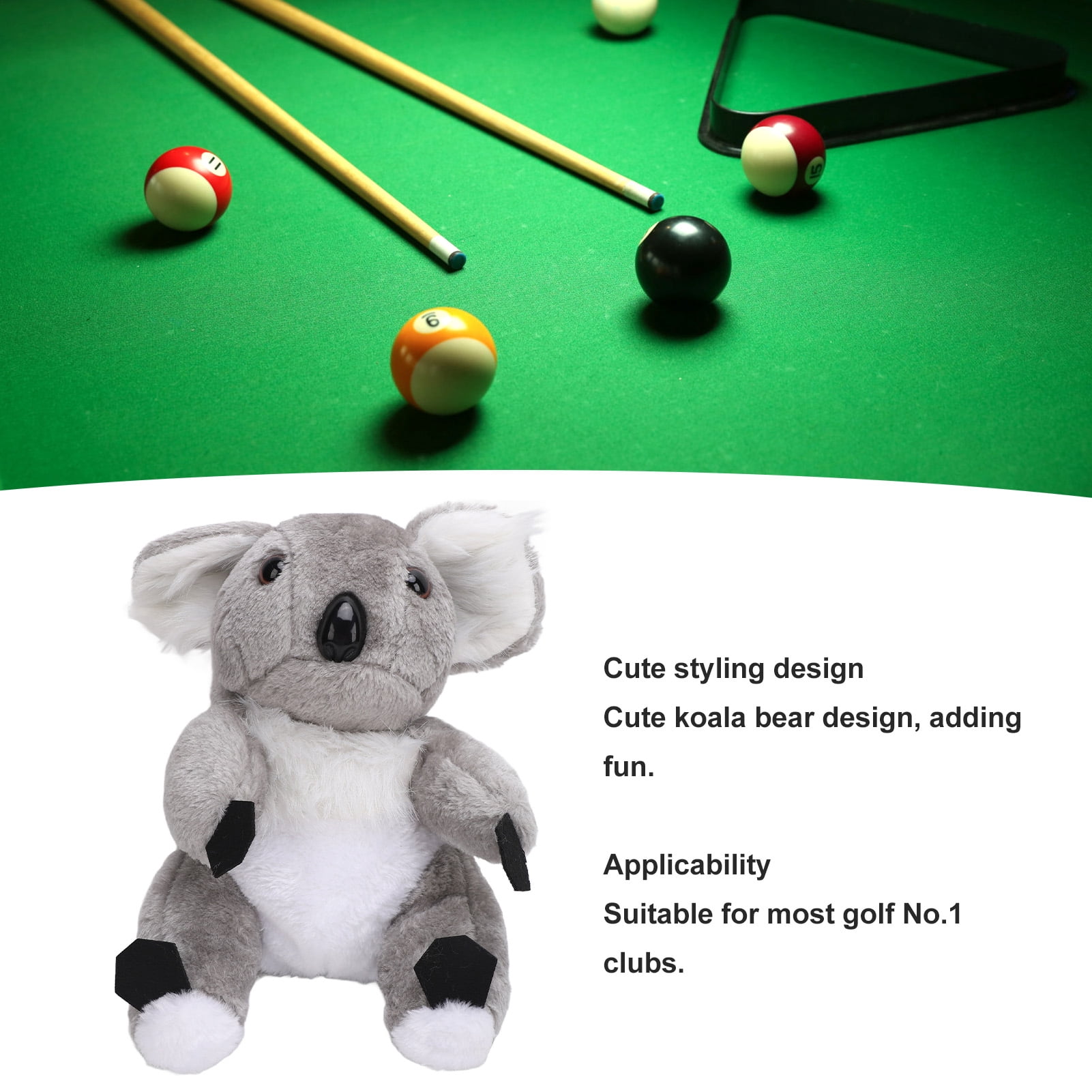 NFTIGB Golf Club Head Cover Koala Bear Plush Soft Cute Animal Headcover for Number 1 Driver Wood Club, Gray (11.8 inches / 30.0 cm)