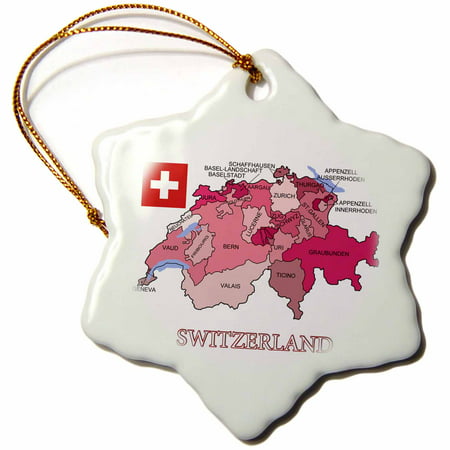 3drose Flag And Map Of Switzerland Showing The Cantons In Different Colors, Snowflake Ornament, Porc