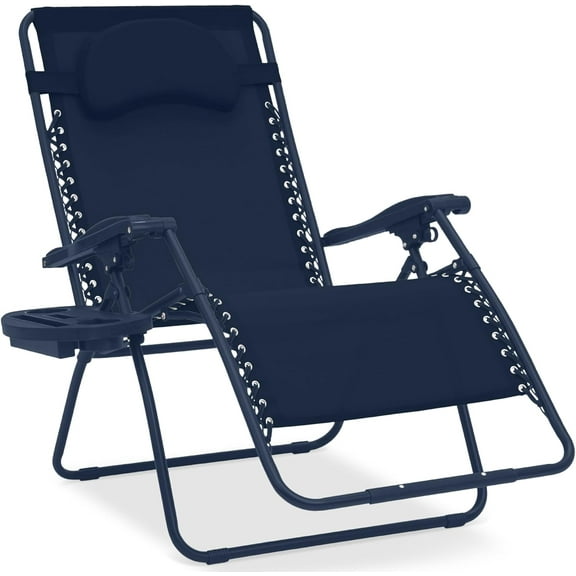 GHooa Oversized Zero Gravity Chair, Folding Outdoor Patio Lounge Recliner w/Cup Holder Accessory Tray, Pillow - Indigo