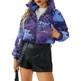 thumbnail image 2 of Women's Cropped Puffer Jacket Floral/Skull Print Stand Collar Down Coat Fall Winter Long Sleeve Padded Jacket Outerwear, 2 of 7