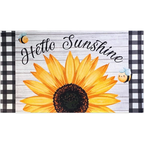 Spring Summer Door Mat for Front Door Sunflower Welcome Doormat Non-Slip Washable Spring Outdoor Mat Entry Rug for Indoor Outdoor Home Spring Summer Decorations 17 x 30 Inch
