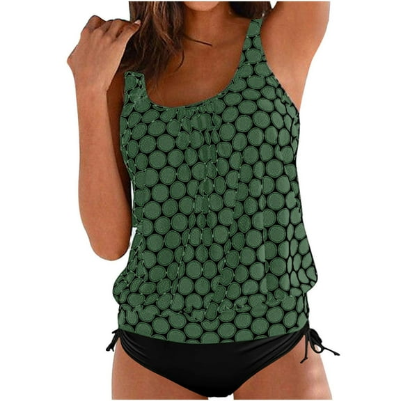 Luvrsol Swimsuits for Women Large Conservative Solid Strappy Back Set Two Piece Swimsuits Swimdress, Size M-5XL