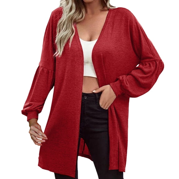 Vedolay Women Long Cardigan Knit Casual Cardigan Lapel Long Sleeve Sweater for Women Red,M
