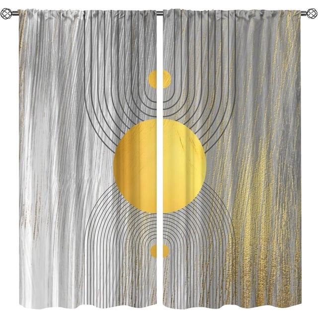 Blackout Rod Pocket Curtains, Mid Century Boho Geometric Minimalist Sun Arch Modern Print, Kids Window Drapes Do Not Fade Pattern Clear for Living Room Bedroom Kitchen Dining Room-W84xL84in