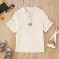 thumbnail image 4 of Kiijoy Little Boys Retro Medieval Short Sleeve Shirt Solid Lace Up Summer Vintage Top, Sizes 3-14, 4 of 8