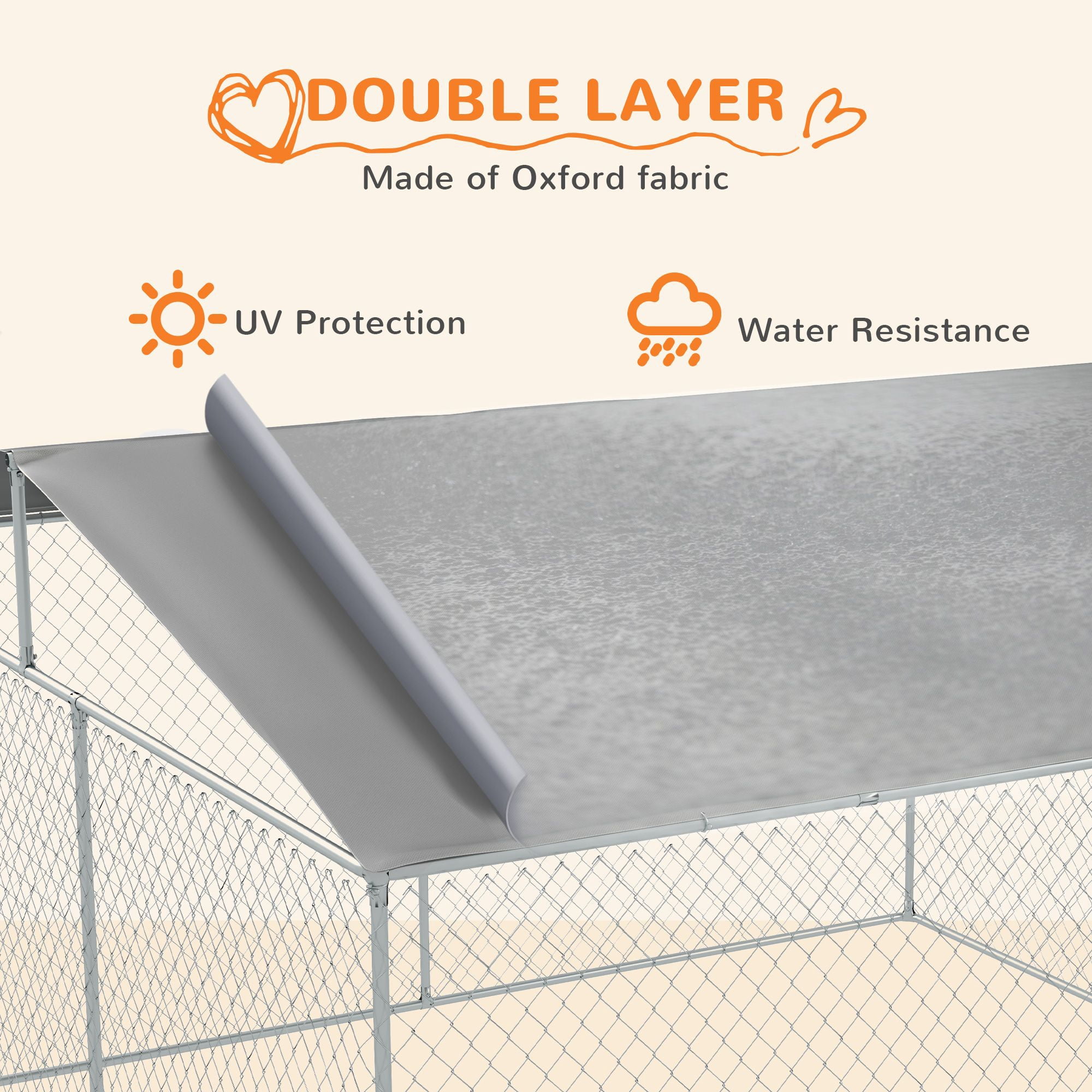 Dranite 13x13x7.5 FT Outdoor Dog Kennel, Galvanized Steel Fence with Waterproof Cover