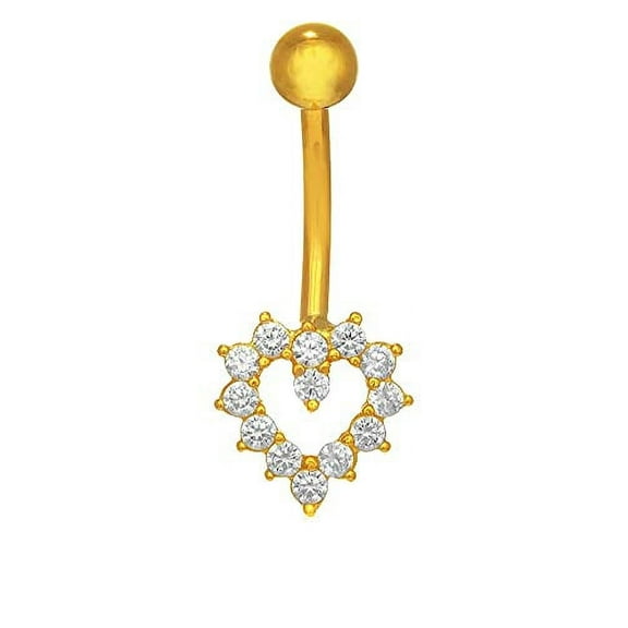 JewelStop 14k Solid Gold Yellow Belly Open Heart CZ Navel Ring Body Jewelry