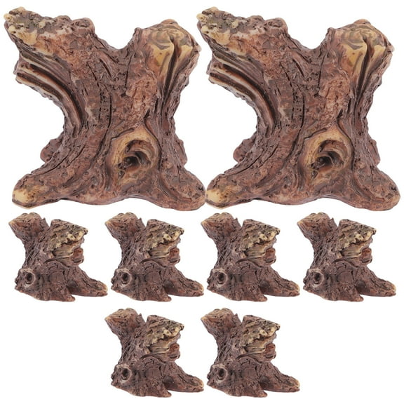 Phenofice 8Pcs Mini Tree Stump Decor Resin Model Accessories for Micro Landscape Decoration Dark Brown 1.8x1.4in