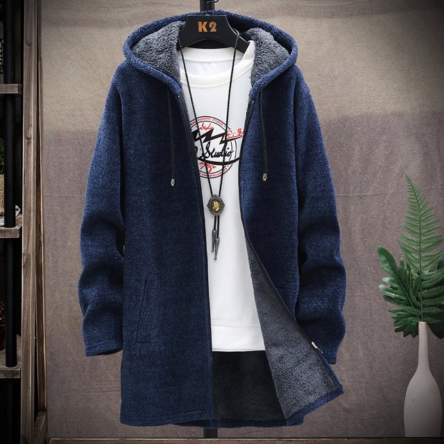 Abrigo largo de punto para hombre, cárdigan con capucha de chenilla acolchada de terciopelo para hombre, suéter grueso de diseño de longitud más larga