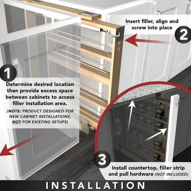 Rev-A-Shelf 432-BF-6C 6-Inch Base Cabinet Filler Pullout Kitchen Wooden Spice Rack Holder Shelves for Storage Organization