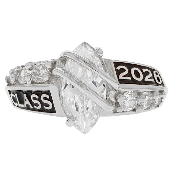 JackAni 10k White Gold White CZ April Birthstone 2026 Class Graduation Ring - Size 5.00