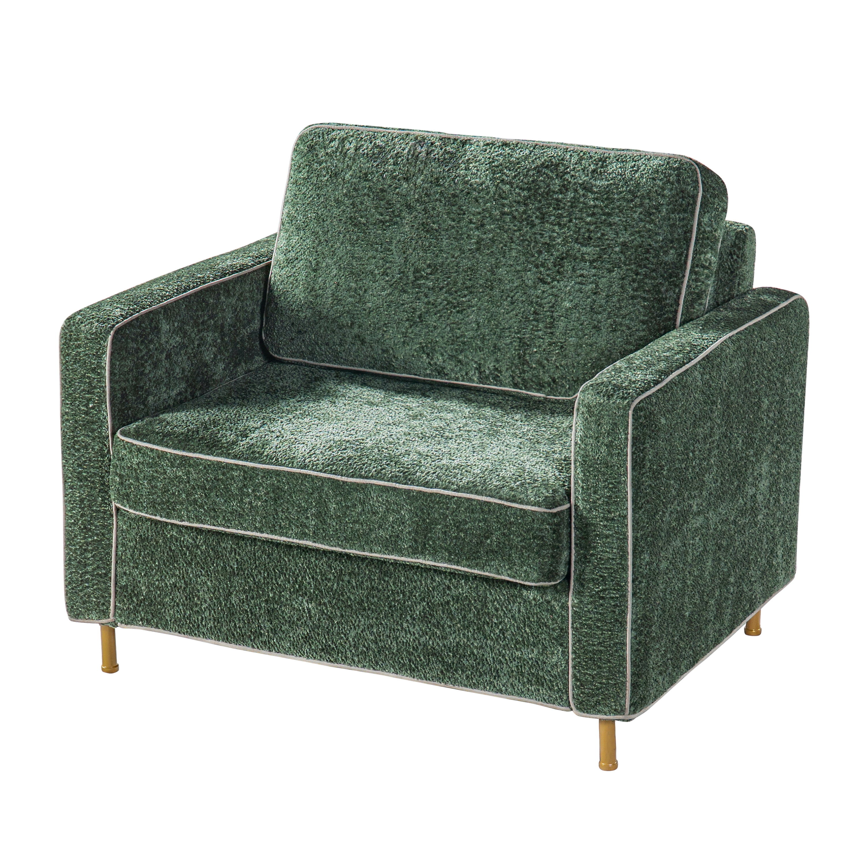 Euroco Modern Accent Chair, Oversized Chenille Upholstered Single Sofa with Deep Seat and Wood Legs, Comfy Reading Armchair for Living Room Bedroom,Green