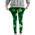 thumbnail image 5 of Avrnliq St. Patrick's Day Girls Leggings, Green Shamrock Plaid Elastic Waist Pants, Stretchy Opaque Holiday Leggings for Kids Age 4-10,Size 5 T, 5 of 7