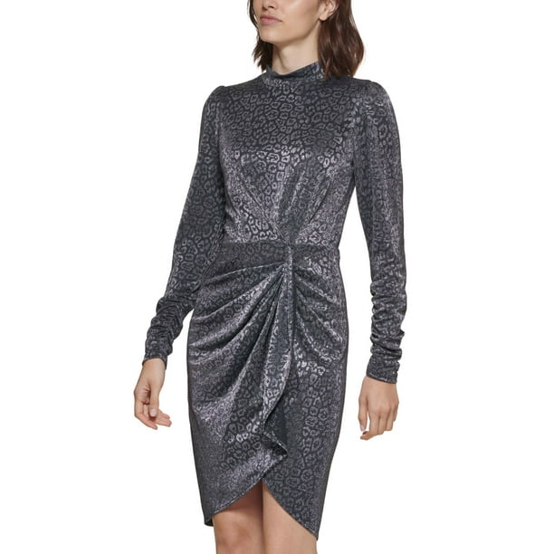 silver calvin klein dress Calvin Klein Metallic Silver Midi Dress with Beaded Straps