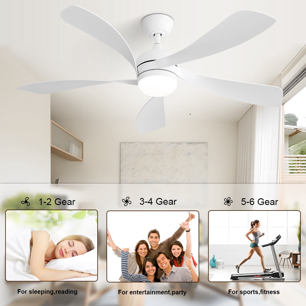 "Sofucor 52"" White Flush Mount Ceiling Fan with Lights, Quiet Reversible DC Motor, 3-Color LED, 5 Blades"
