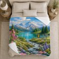 thumbnail image 5 of Wildflower Meadow Mountain Lake Scenery Bright Peaceful Nature, Peaceful Mountain Lake Scene, Warm Flannel Blanket for Cabin and Lodge, Outdoor Lovers Camping Gift, Rustic Home Decor, 5 of 9