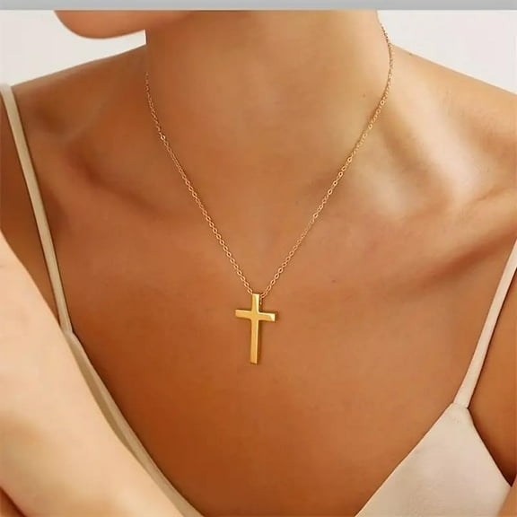 Cross Necklace For Women 14K Gold & Silver Plated Cross Pendant Necklace Trendy Cross Pendant Chain Necklace Minimalist Daily Decoration Jewellery For Women Dainty Religious Gift[o5368]