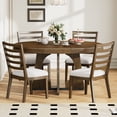 thumbnail image 2 of Extendable Round Dining Table Set, Mid Century Wooden Round Kitchen Table and 4 Upholstered Chairs, 5-Piece Dining Set Extendable Table with a 16-inch Leaf for Dining Room, Kitchen, Walnut, 2 of 9