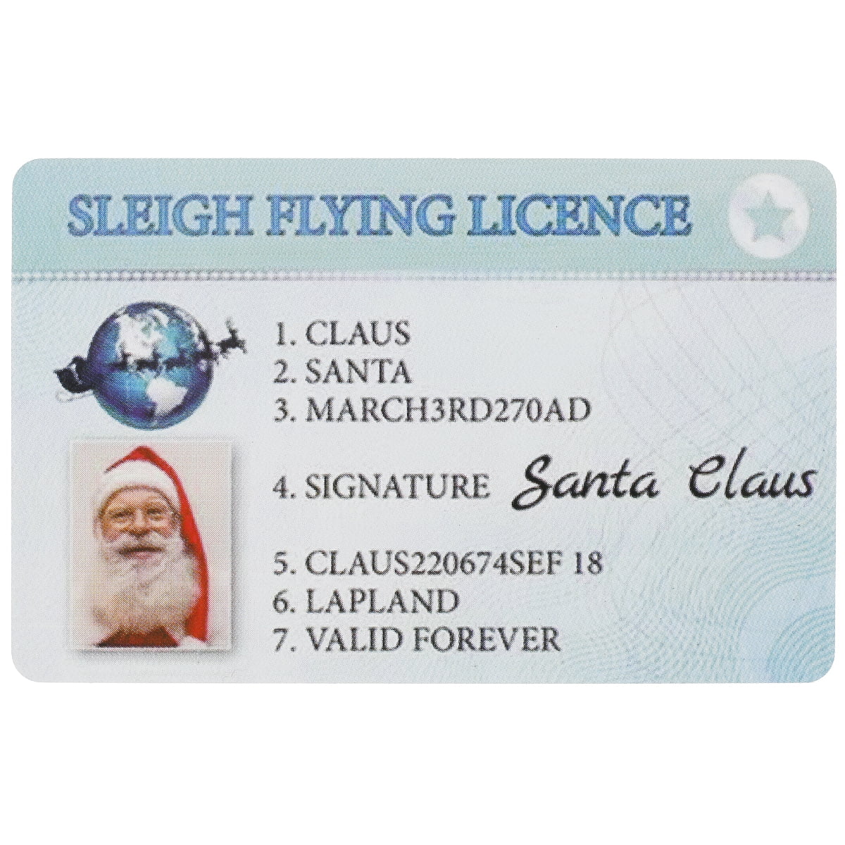 Santa Claus Lost Driving License Christmas Eve Sled License Creative Xmas Novelty License Card for Christmas Tree Decorations Style B