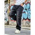 thumbnail image 4 of Reppunk Men's Vintage Black Wash Wide Leg Cargo Denim Jeans, Multi-Flap Pocket Loose Straight Stacked Trousers, Business Casual Versatile Office Daily Commute Bottoms, 4 of 8