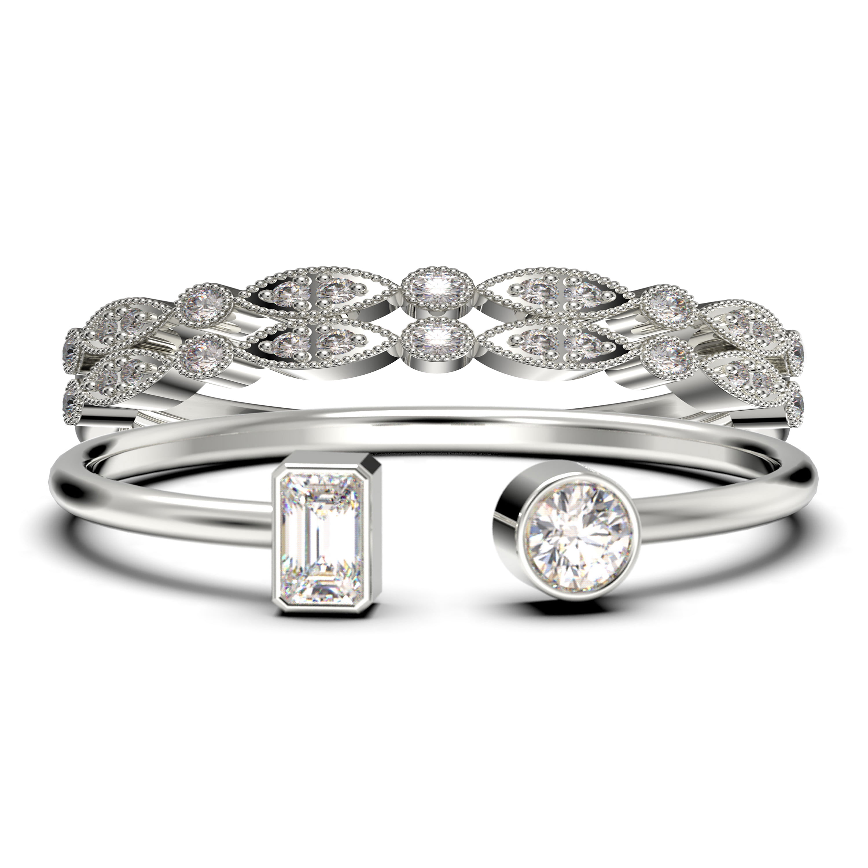 Mens 14K White Gold Over 1.80 Ct Round Cut Diamond Engagement Ring Wedding Band 