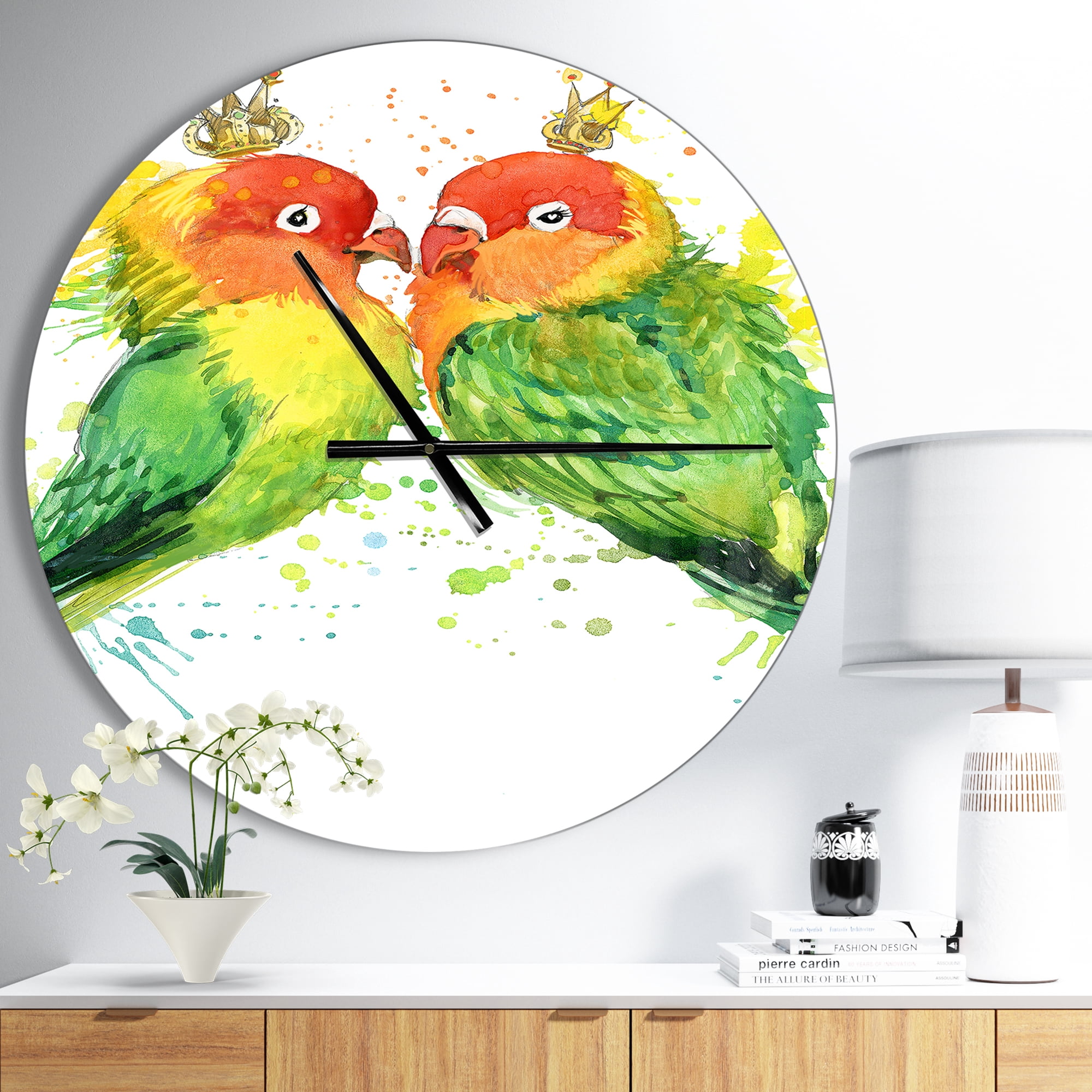 Designart 'Family Parrots ' Modern wall clock
