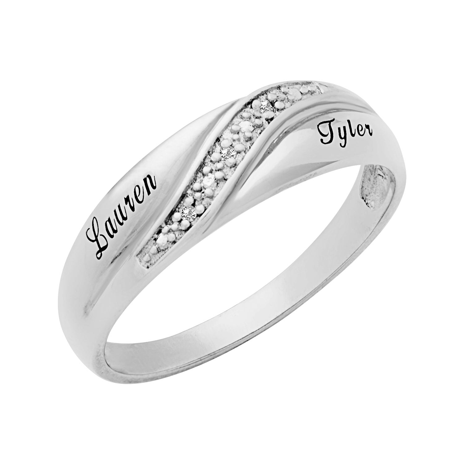 Vow & Forever Personalized Planet Bridal Platinum over Sterling Silver Men's Diamond Accent Engraved Wedding Band ,Women's