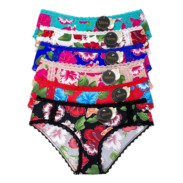 Paquete de Pantaletas Adda Lingerie Modelo Mirna, Estampado de flores de lycra y orilla de encaje, Corte tipo bikini a la cadera