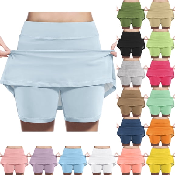 SGFCWSX Girls Skort Elastic Waist Summer Active Kids 2 in 1 Quick Dry Mini Skirts for Tennis Golf Running Wear Light Blue Size 8 Years