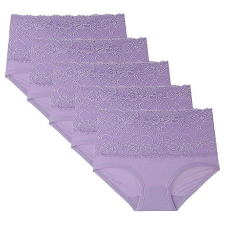Ohufall Women s Plus Size Briefs Underwear Sexy Solid Color Floral Pattern High Waist Panty Stretchy Breathable Hip-lifting Tummy Control Brief  5-Pack