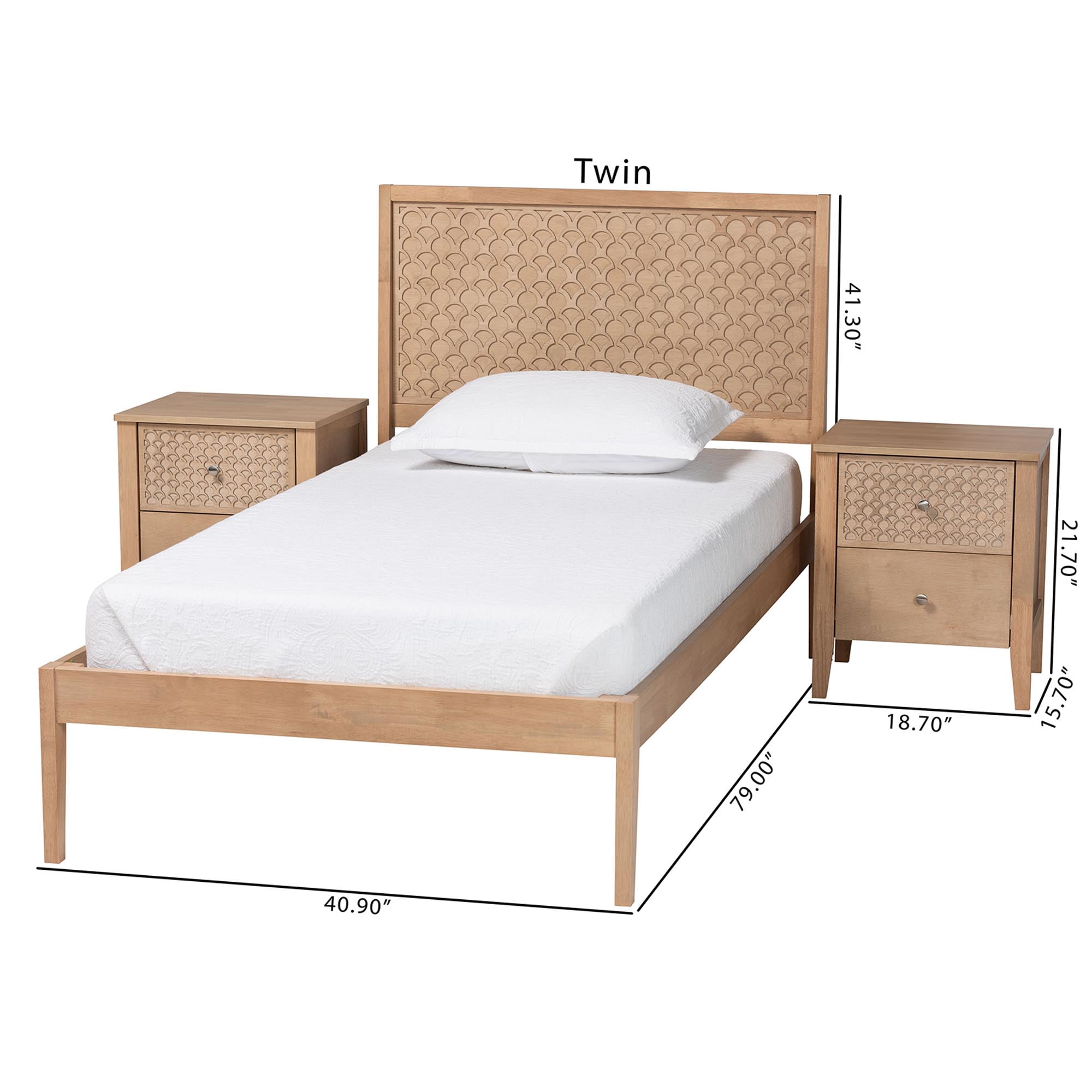 Baxton Studio Lara Modern Bedroom Set, 3-Piece, Twin, Oak Brown