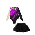 thumbnail image 5 of TiaoBug Kids Girls Ballet Dance Outfits Sparkle Long Sleeve Leotards with Tutu Skirt Figure Skating Performance Costume Purple&Black 6, 5 of 7