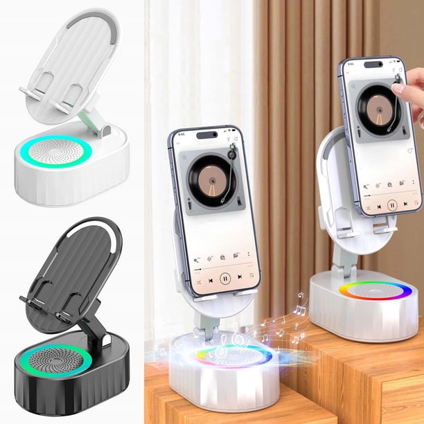 Altavoz Bluetooth Banco de energía estéreo inalámbrico 5 en 1 | Bluetooth 5.3 | Soporte giratorio para teléfono y tableta | Luz ambiental LED | Batería de 2000 mAh-4000 mAh | Escritorio Hogar Uso al