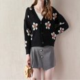 thumbnail image 4 of Women's Flower Long Sleeve Short Cardigan Casual Loose V Neck Button Knit Sweaters, 4 of 7